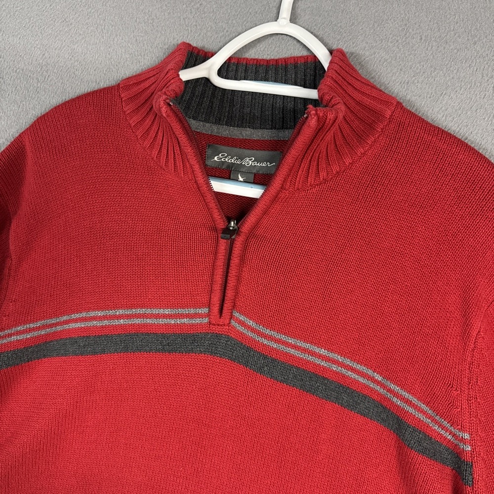 Eddie Bauer Sweater Mens Large Red Quarter Zip Knit Mock Neck Pullover Cotton